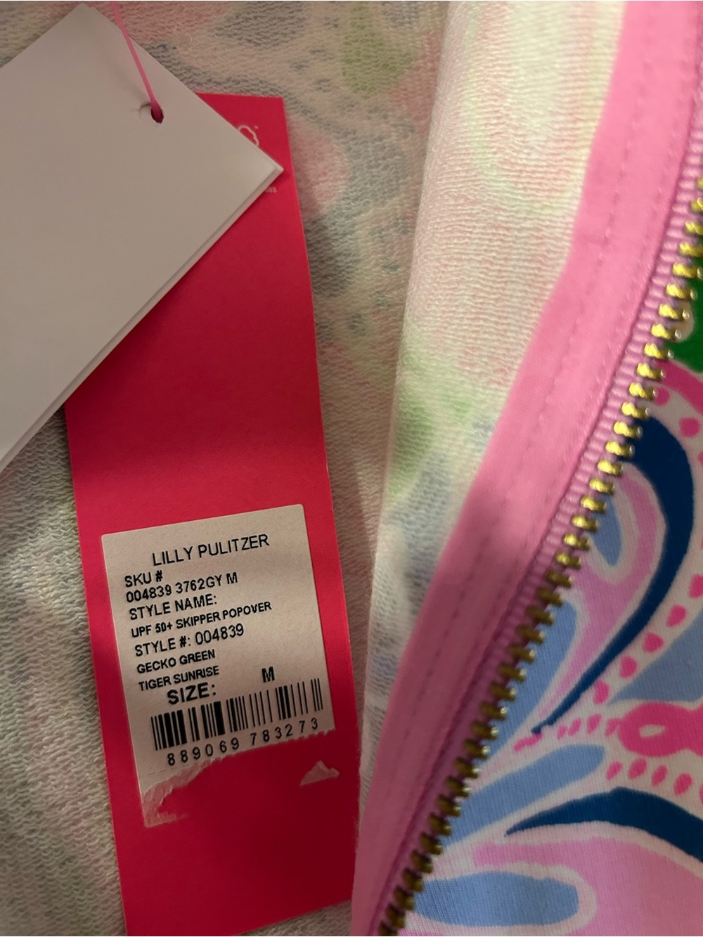 Lilly Pulitzer Pink Blue Green Floral Half-Zip Pullover - Picture 3 of 5